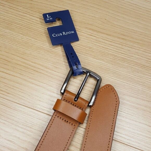 CLUB ROOM Belt Mens Size Large 38 40 Tan Faux Leather Silver Buckle - Picture 2 of 5